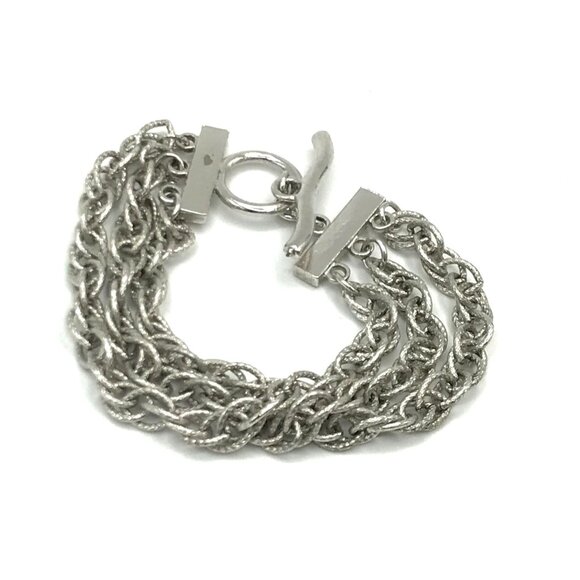 Vintage Style Silver Multi-Strand Twisted Chain Bracelet With Toggle Clasp - Picture 6 of 9